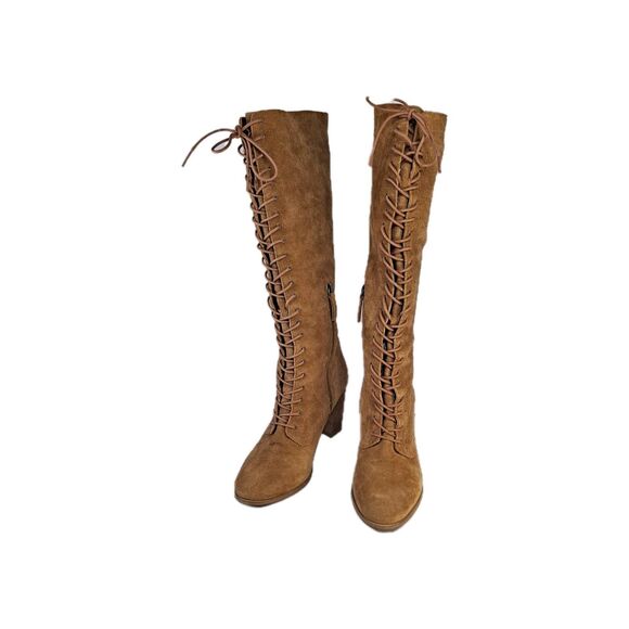Matisse Duchess Suede Lace-Up Tall Boots in Fawn Women's Size 8.5M Bohemian - Picture 1 of 11
